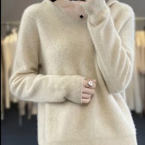 New soft fuzzy wool hoodie, medium, $41, ivory.